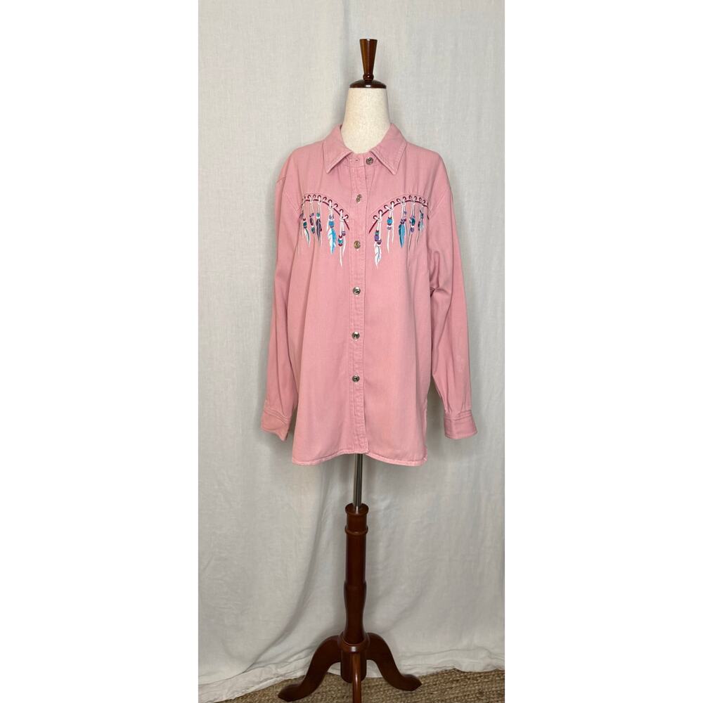 Vintage Bob Mackie Pink Wearable Art Western Shirt
Size Large